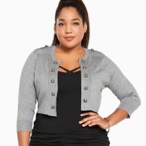 Torrid Gray Knit Cropped Military Shrug (Size 2)